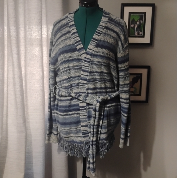 Lauren Ralph Lauren Striped Belted Linen-Cotton Knit Cardigan Blue White XL NWT - Picture 12 of 12